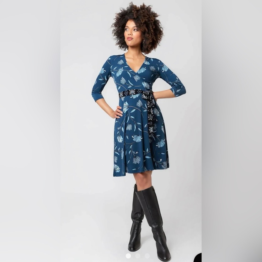 Leota Blue Floral Long Sleeve Wrap Dress